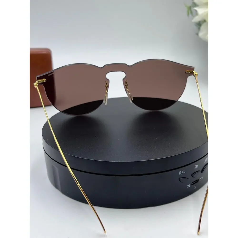 Illestiva Womens‎ Leonard Mask Round Frame Gold Tone Mirrored Sunglasses Brown